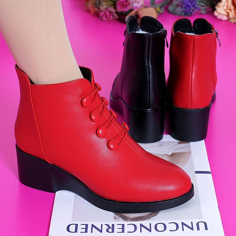 Botas de piel con plataforma y cuña