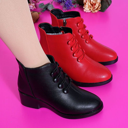 Botas de piel con plataforma y cuña
