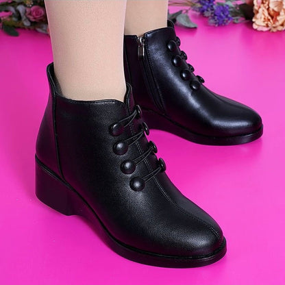 Botas de piel con plataforma y cuña