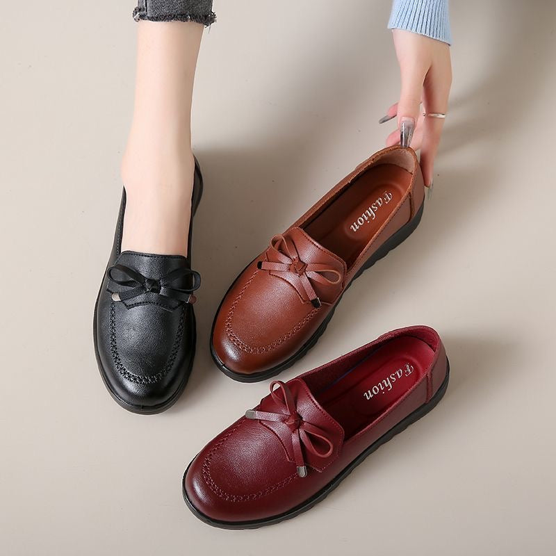 Zapatos de piel antideslizantes con suela blanda y punta redonda