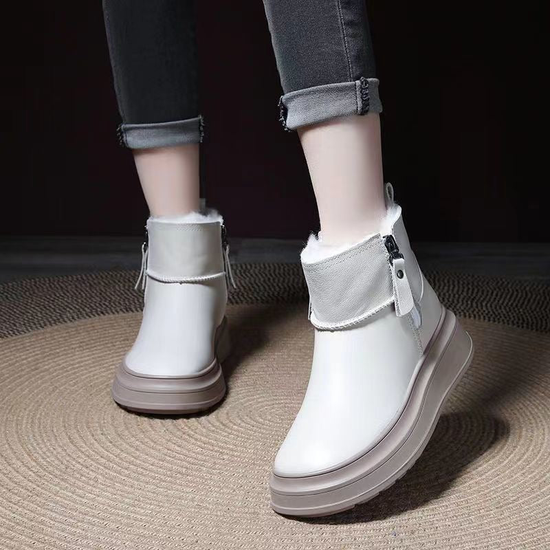 Botas de cuero femenino (blanco y negro)