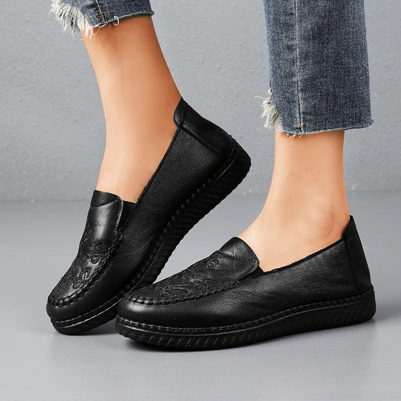 Zapatos de cuero bordados sin cordones para mujer