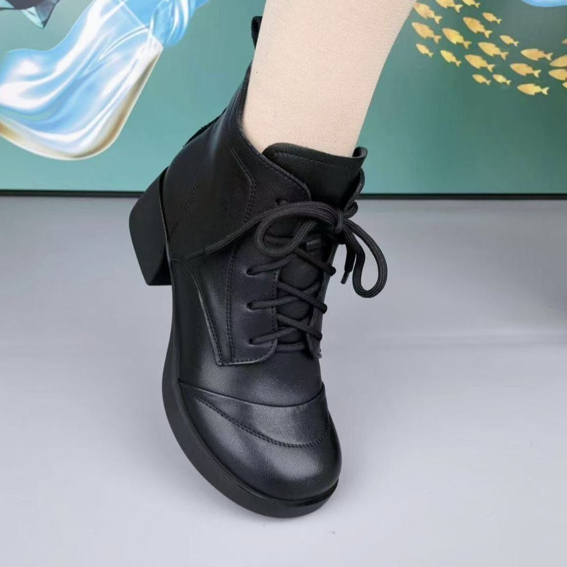 Botas de tacón grueso con punta redonda y forro polar