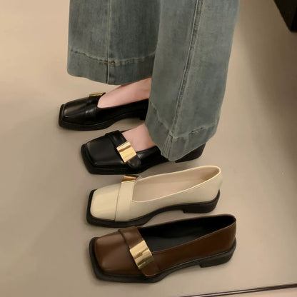 Mocasines de mujer con punta cuadrada y suela blanda