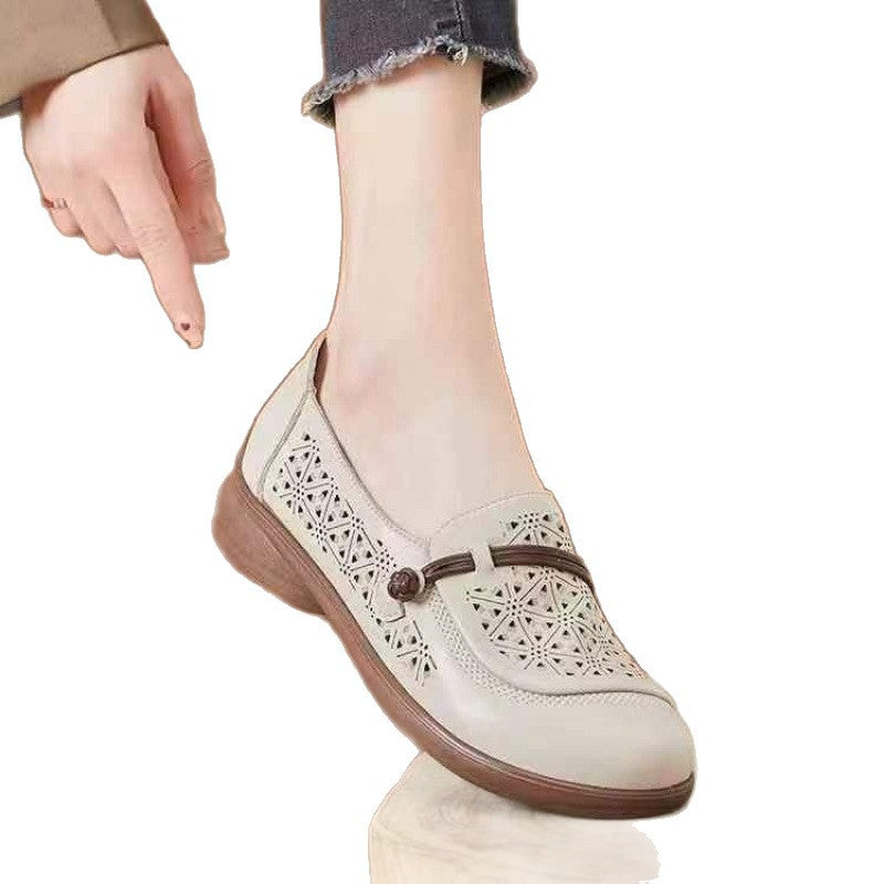 Zapatos planos perforados de punta redonda para mujer