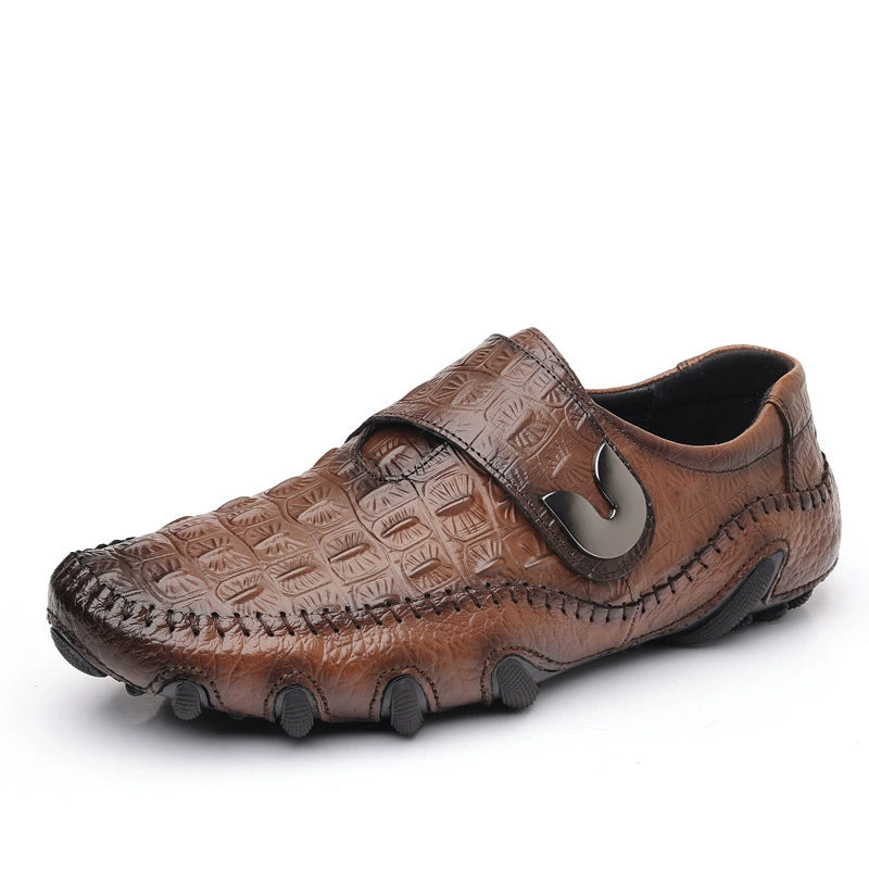 Zapatos para hombre de piel de vacuno auténtica con textura de cocodrilo
