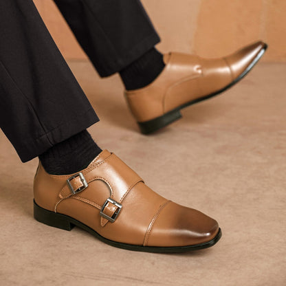 🐂Cuero🐂Zapatos de cuero con punta y doble botonadura para hombre