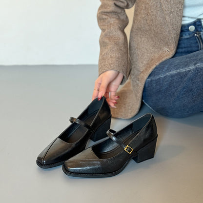 Zapatos de cuero suave de estilo vintage con puntera cuadrada