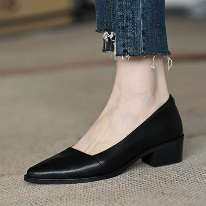 Zapatos de piel suave con punta afilada estilo francés