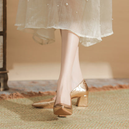 Zapatos de tacón alto de piel suave estilo francés