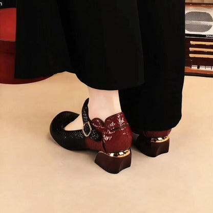 Zapatos de mujer de piel suave con puntera redonda