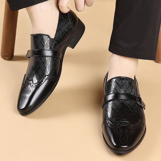 🐂Cuero🐂Zapatos de negocios de cuero con estampado de cuadrícula