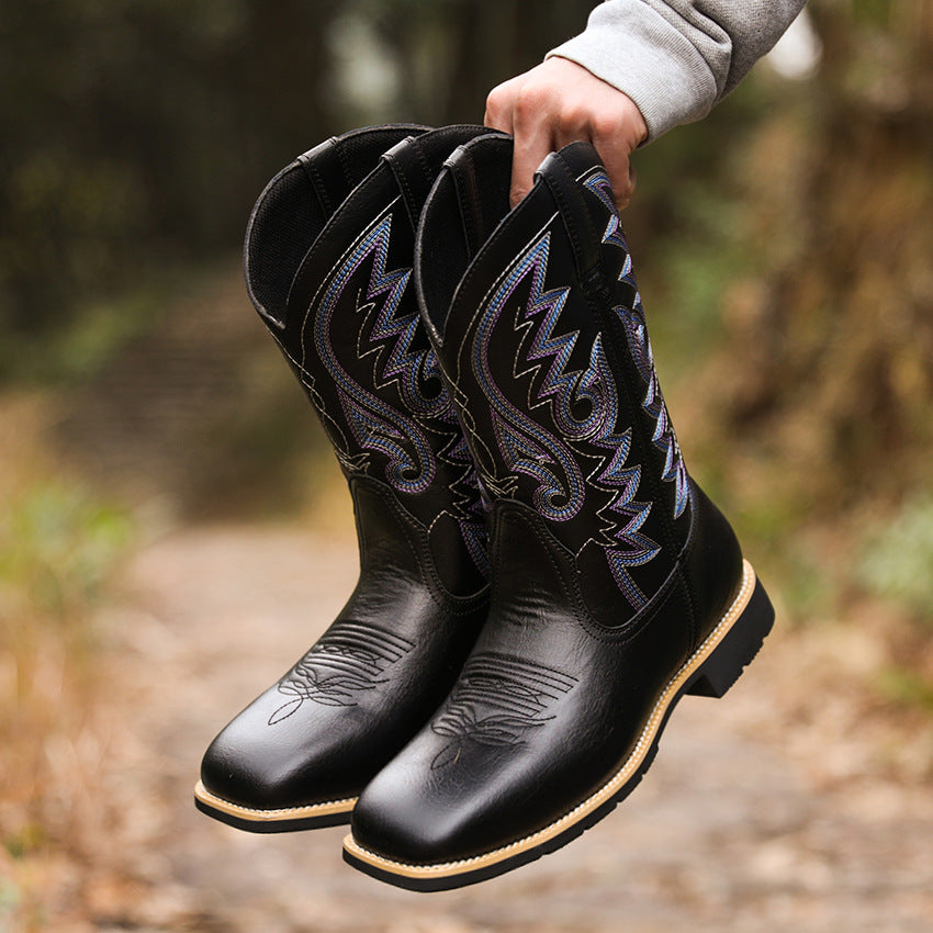 Botas vaqueras vintage de caña alta bordadas