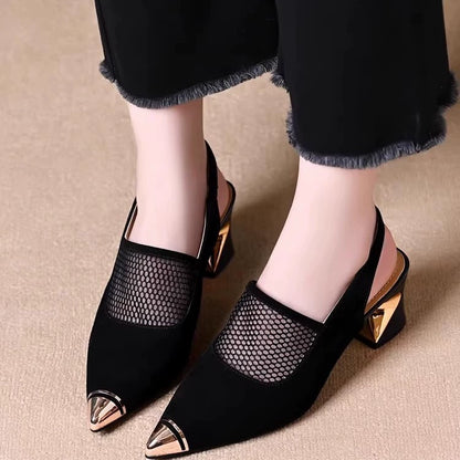 Sandalias de malla con tacón en bloque para mujer