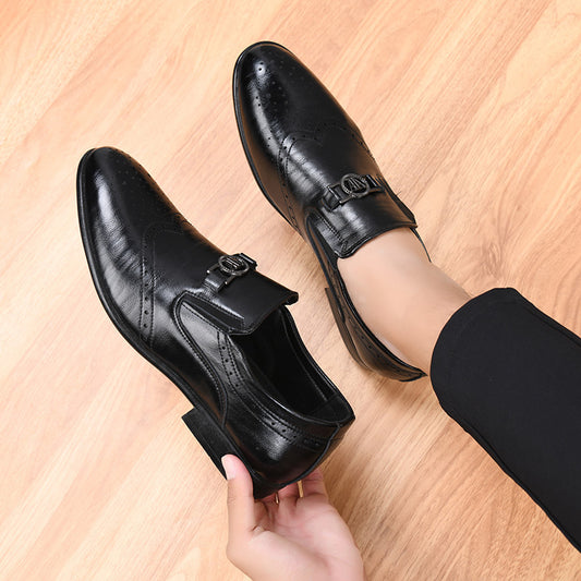 🐂Cuero🐂Zapatos de negocios brogue con logotipo redondo para hombre