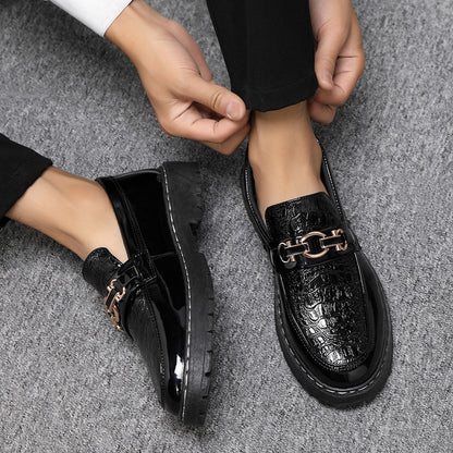 🐂Cuero🐂Mocasines de piel de cocodrilo con textura metálica