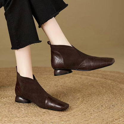 Botines de Piel con Punta Cuadrada