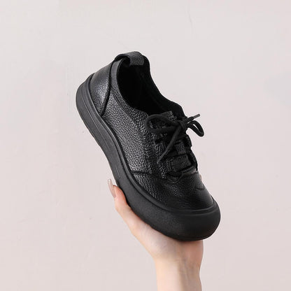 Zapatos casuales de piel genuina con punta redonda y suela suave