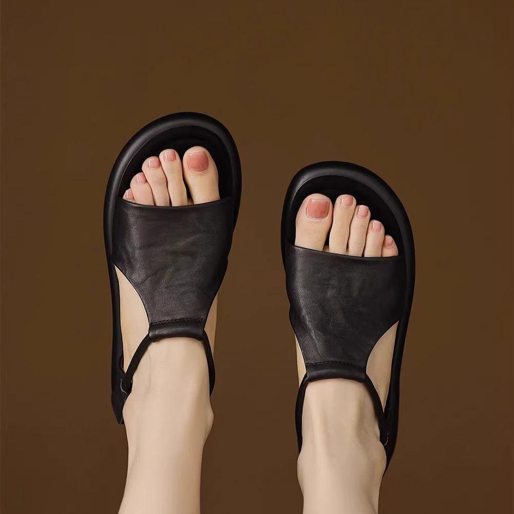 Sandalias vintage de cuero suave, tela de primera calidad