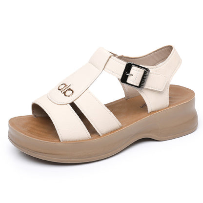 Nuevas sandalias de cuero de tacón medio para mujer