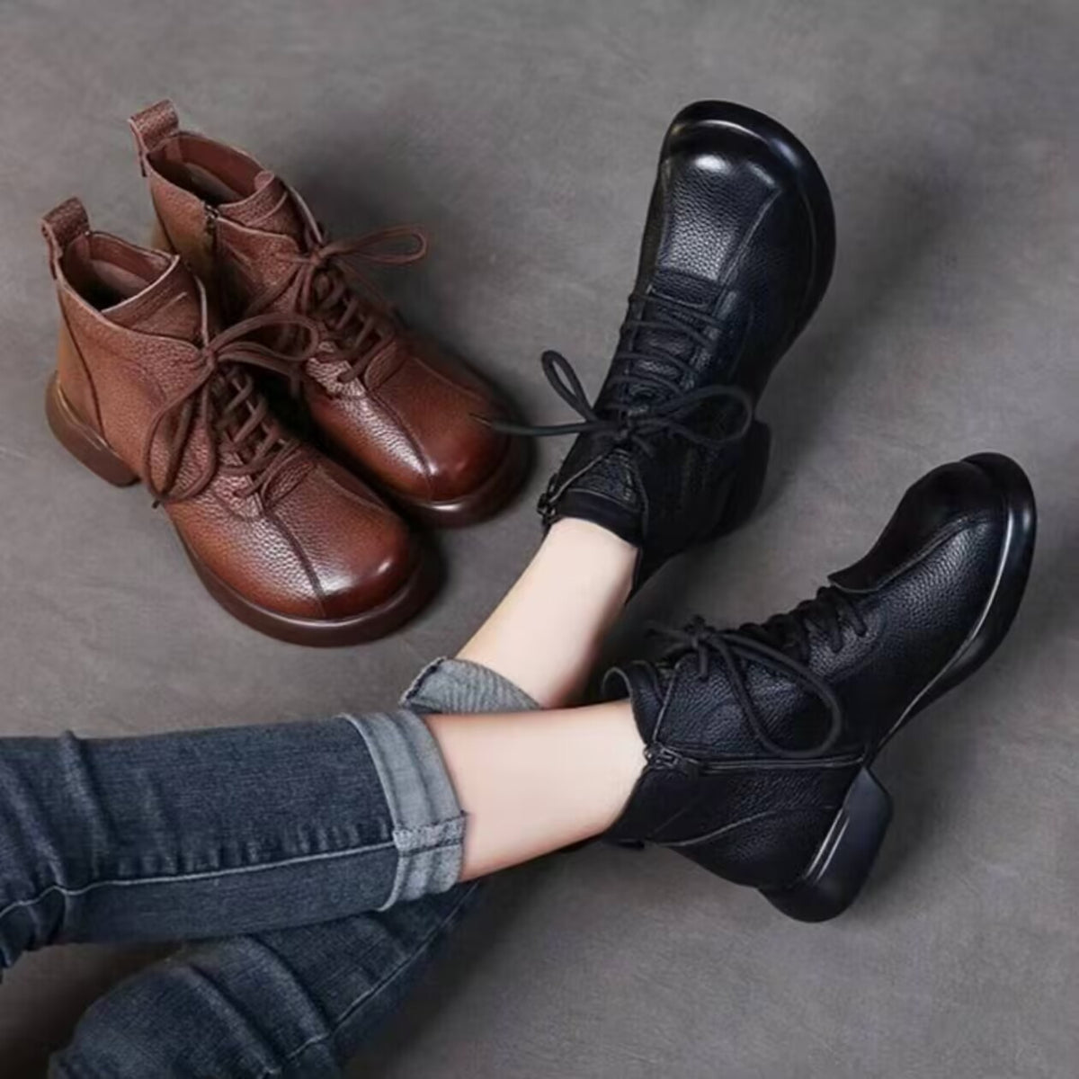 Botines vintage de suela blanda para mujer