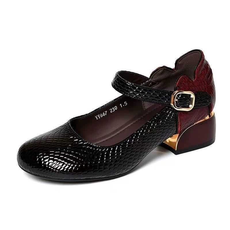 Zapatos de mujer de piel suave con puntera redonda