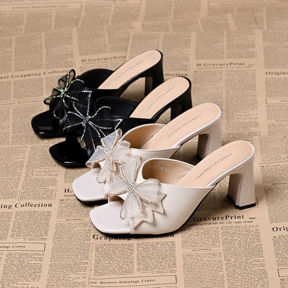 Sandalias de tacón ancho con detalle de lazo para mujer