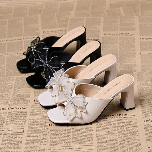 Sandalias de tacón ancho con detalle de lazo para mujer