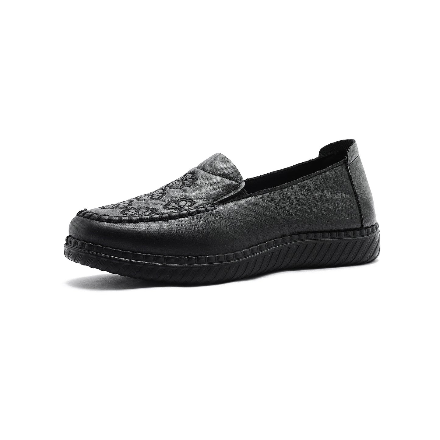 Zapatos de cuero bordados sin cordones para mujer