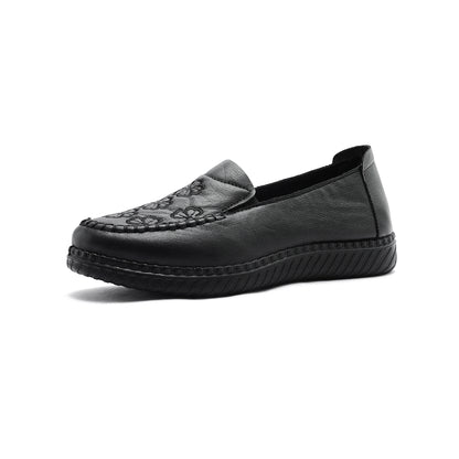 Zapatos de cuero bordados sin cordones para mujer