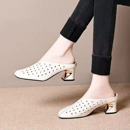Zapatos de tacón grueso calados de estilo retro francés, nuevos