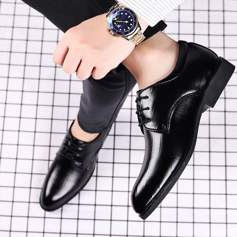 Zapatos de cuero para hombre de estilo británico, de negocios y con punta afilada