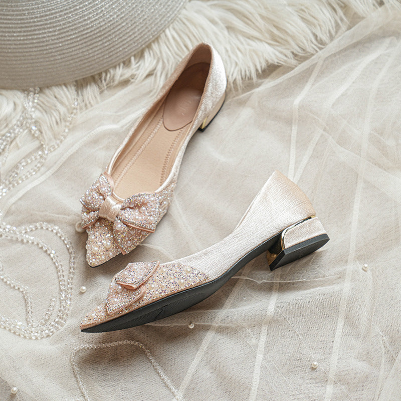 Zapatos de tacón cuadrado con lazo para mujer