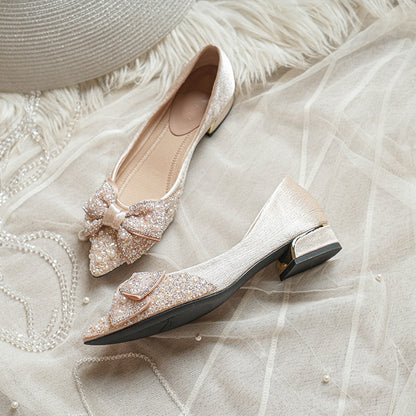 Zapatos de tacón cuadrado con lazo para mujer