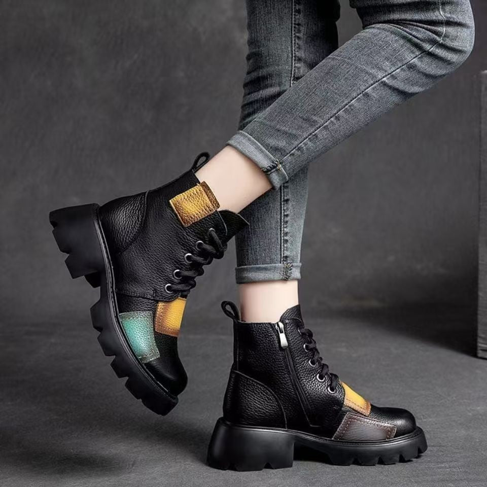 Botas Martin de piel auténtica bicolor