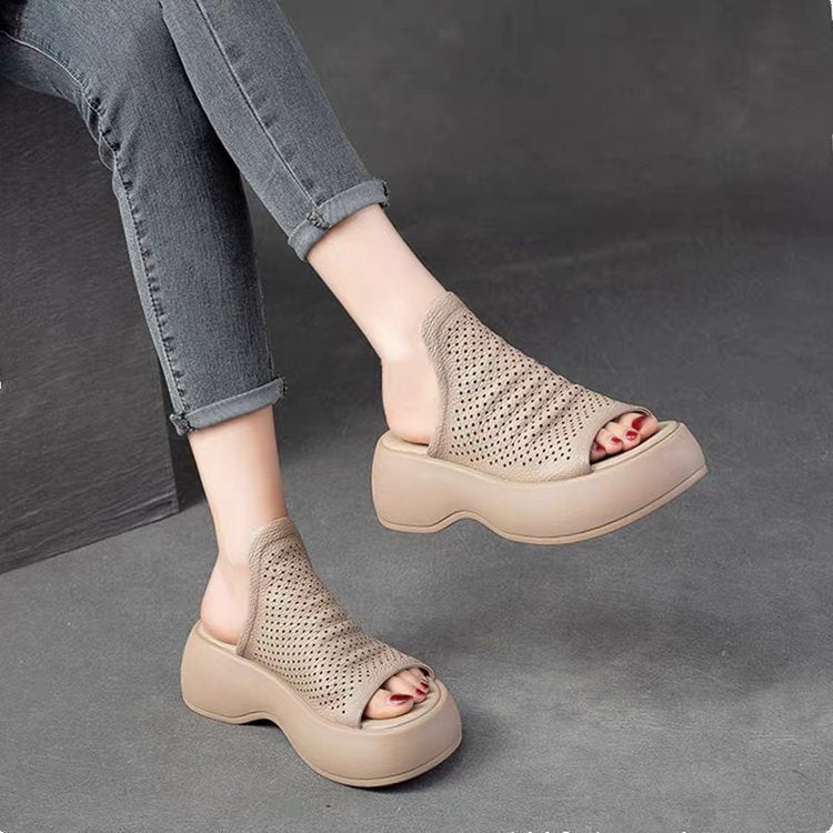 Sandalias de plataforma caladas con abertura en la puntera para mujer