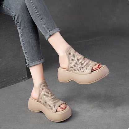 Sandalias de plataforma caladas con abertura en la puntera para mujer