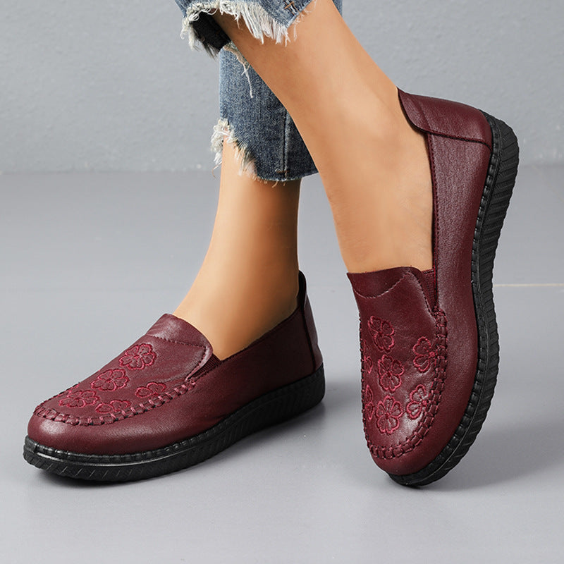 Zapatos de cuero bordados sin cordones para mujer