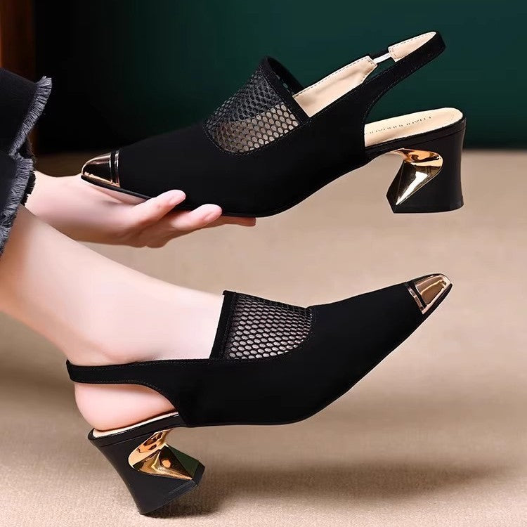 Sandalias de malla con tacón en bloque para mujer