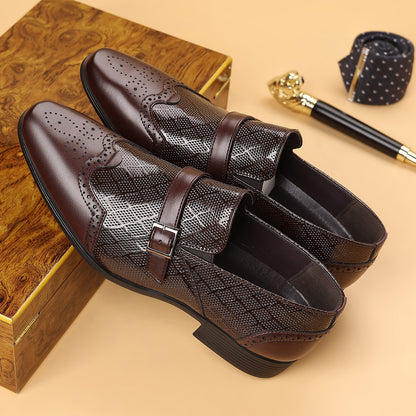 🐂Cuero🐂Zapatos de negocios de cuero con estampado de cuadrícula
