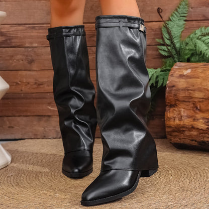Botas sobre la rodilla para mujer, sin cordones, cuero de alta calidad
