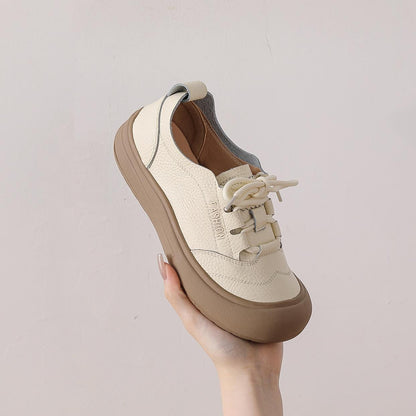 Zapatos casuales de piel genuina con punta redonda y suela suave