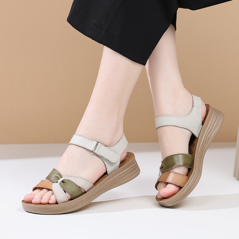 Sandalias planas de cuero auténtico coloridas