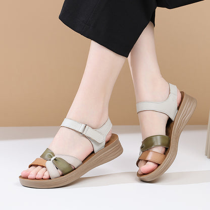 Sandalias planas de cuero auténtico coloridas