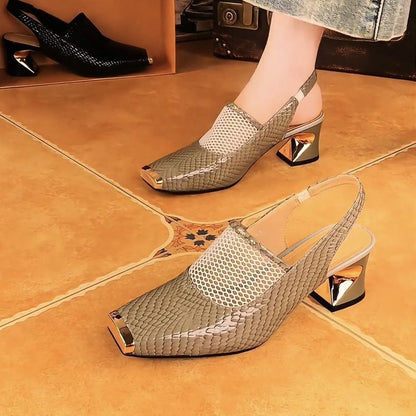 Sandalias de malla y charol para mujer