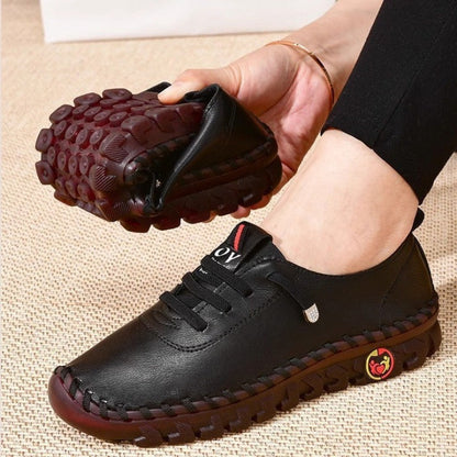 Zapatos de cuero para mujer de suela blanda con suela de caucho natural