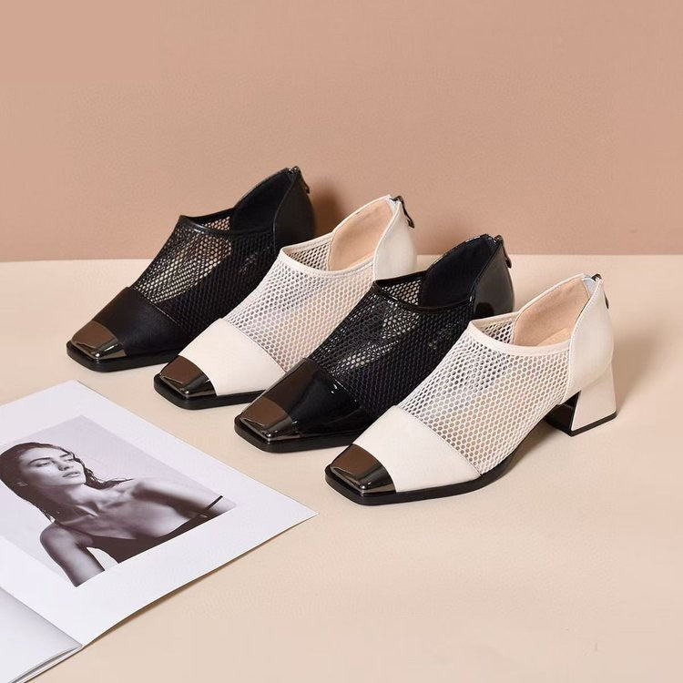 Zapatos de cuero transpirables con puntera cuadrada