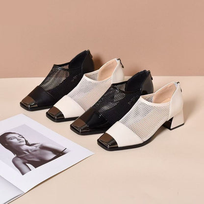 Zapatos de cuero transpirables con puntera cuadrada