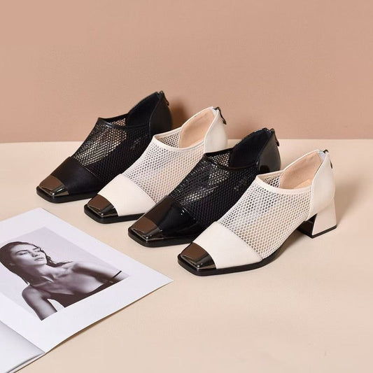 Zapatos de cuero transpirables con puntera cuadrada
