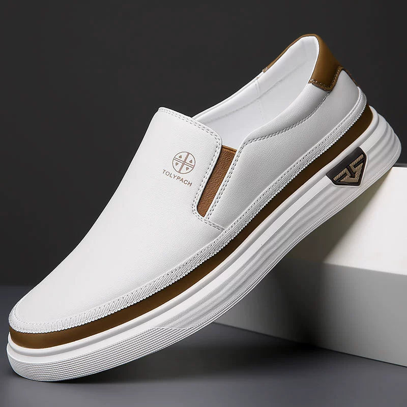 Zapatos de cuero sin cordones para hombre con suela gruesa